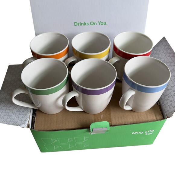 6 Pc Stoneware Mugs Set Porcelain Dishwasher Microwave Safe Made in USA Cups - Picture 4 of 5